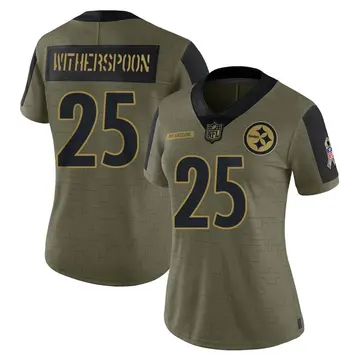 Nike Ahkello Witherspoon Women's Limited Pittsburgh Steelers Olive 2021 Salute To Service Jersey