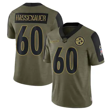 Nike J.C. Hassenauer Youth Limited Pittsburgh Steelers Olive 2021 Salute To Service Jersey