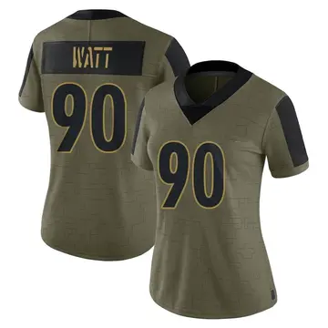 Nike T.J. Watt Women's Limited Pittsburgh Steelers Olive 2021 Salute To Service Jersey
