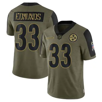 Nike Trey Edmunds Men's Limited Pittsburgh Steelers Olive 2021 Salute To Service Jersey