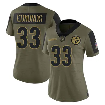 Nike Trey Edmunds Women's Limited Pittsburgh Steelers Olive 2021 Salute To Service Jersey